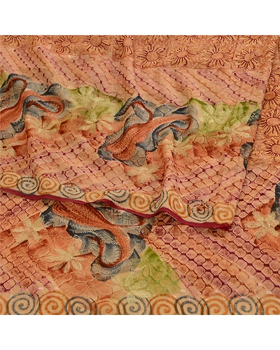 Sanskriti Vintage Sarees Brown Pure Geogette Silk Embroidery Printed Sari Fabric, PRG-11807-Brown-Printed Floral Design-Pure Georgette Silk-7