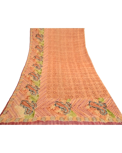 Sanskriti Vintage Sarees Brown Pure Geogette Silk Embroidery Printed Sari Fabric, PRG-11807-Brown-Printed Floral Design-Pure Georgette Silk-8