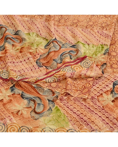 Sanskriti Vintage Sarees Brown Pure Geogette Silk Embroidery Printed Sari Fabric, PRG-11807-Brown-Printed Floral Design-Pure Georgette Silk-9