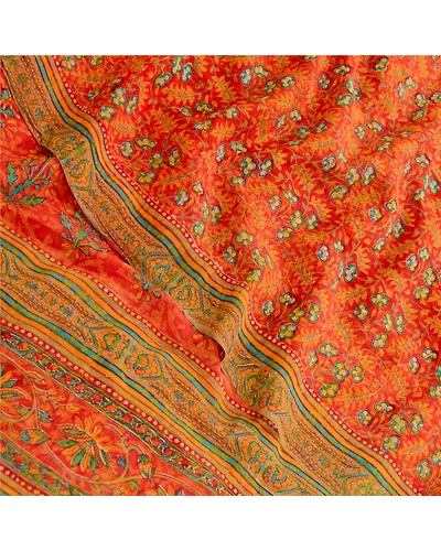 Sanskriti Vintage Sarees Red Pure Geogette Silk Printed Sari Soft Craft Fabric, PRG-11809-Red-Printed Floral Design-Pure Georgette Silk-1