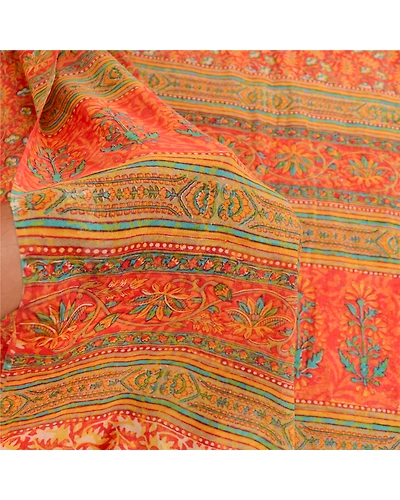 Sanskriti Vintage Sarees Red Pure Geogette Silk Printed Sari Soft Craft Fabric, PRG-11809-Red-Printed Floral Design-Pure Georgette Silk-4