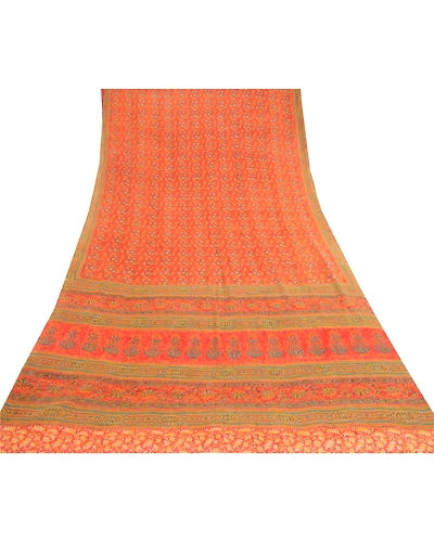 Sanskriti Vintage Sarees Red Pure Geogette Silk Printed Sari Soft Craft Fabric, PRG-11809-Red-Printed Floral Design-Pure Georgette Silk-8