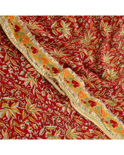 Sanskriti Vintage Sarees Red Blend Georgette Printed Patch Work Sari Craft Fabric, PRG-11811-Red-Printed Floral Design-Blend Georgette-1