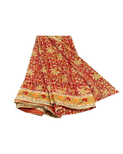 Sanskriti Vintage Sarees Red Blend Georgette Printed Patch Work Sari Craft Fabric, PRG-11811-Red-Printed Floral Design-Blend Georgette-2