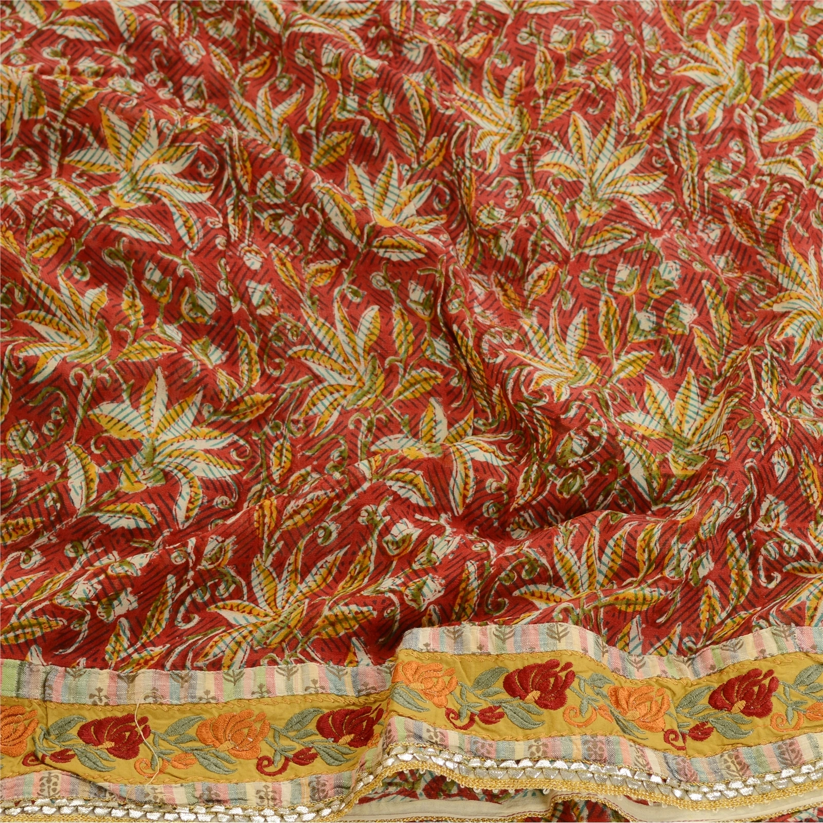 Sanskriti Vintage Sarees Red Blend Georgette Printed Patch Work Sari Craft Fabric, PRG-11811-Red-Printed Floral Design-Blend Georgette-6