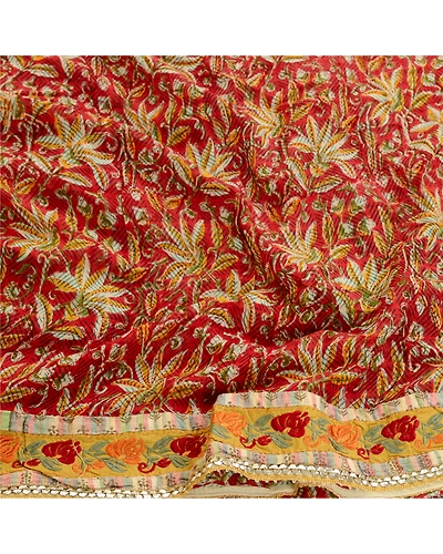 Sanskriti Vintage Sarees Red Blend Georgette Printed Patch Work Sari Craft Fabric, PRG-11811-Red-Printed Floral Design-Blend Georgette-6
