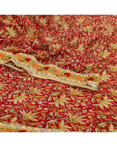 Sanskriti Vintage Sarees Red Blend Georgette Printed Patch Work Sari Craft Fabric, PRG-11811-Red-Printed Floral Design-Blend Georgette-7