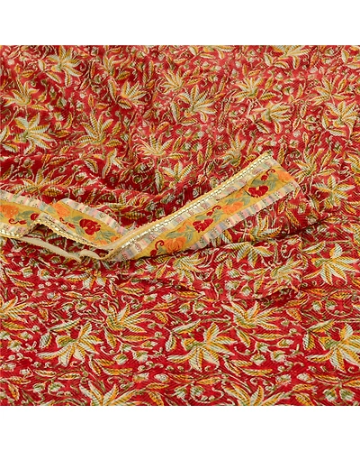 Sanskriti Vintage Sarees Red Blend Georgette Printed Patch Work Sari Craft Fabric, PRG-11811-Red-Printed Floral Design-Blend Georgette-9