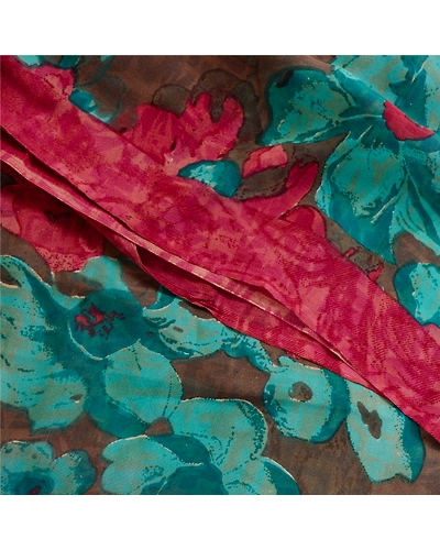Sanskriti Vintage Sarees Brown From India Pure Georgette Silk Printed Sari Fabric, PRG-11816-Brown-Printed Floral Design-Pure Georgette Silk-1