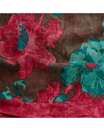 Sanskriti Vintage Sarees Brown From India Pure Georgette Silk Printed Sari Fabric, PRG-11816-Brown-Printed Floral Design-Pure Georgette Silk-6