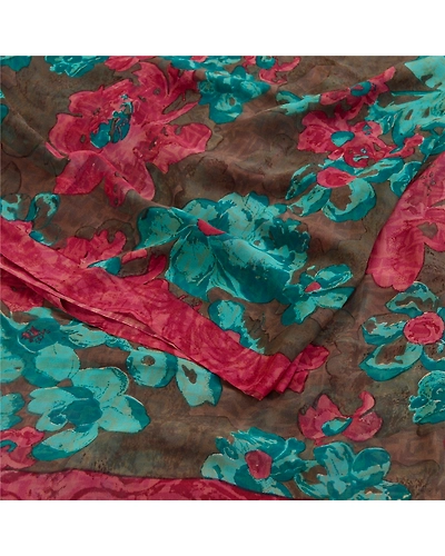 Sanskriti Vintage Sarees Brown From India Pure Georgette Silk Printed Sari Fabric, PRG-11816-Brown-Printed Floral Design-Pure Georgette Silk-7