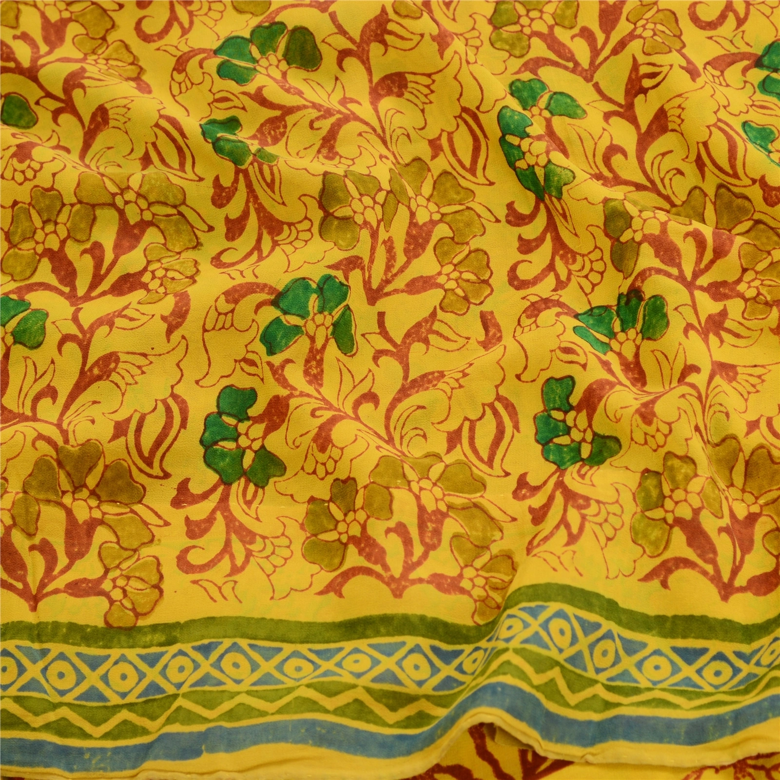 Sanskriti Vintage Sarees Yellow 100% Pure Georgette Silk Printed Sari Soft Fabric, PRG-11820-Yellow-Printed Floral Design-Pure Georgette Silk-7