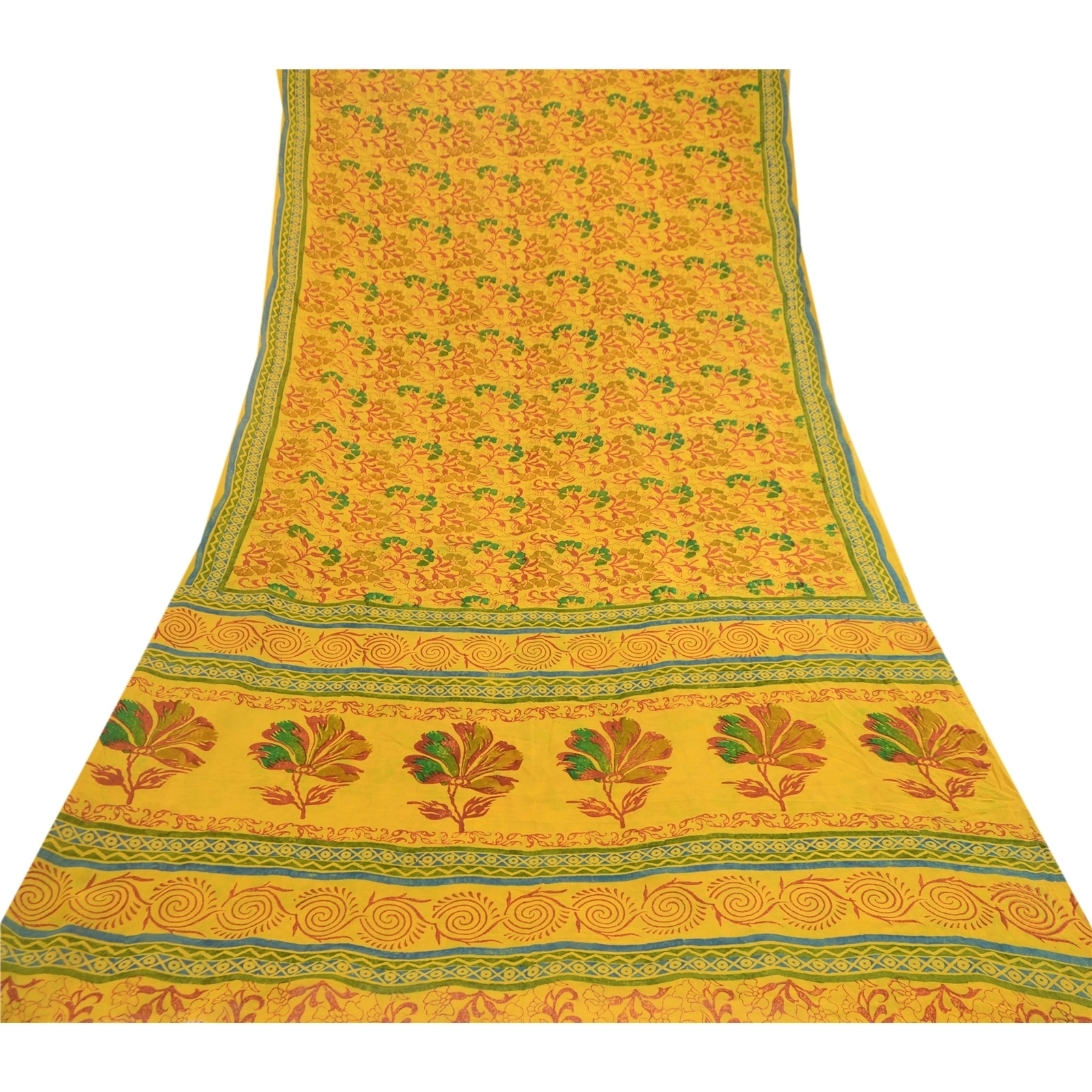 Sanskriti Vintage Sarees Yellow 100% Pure Georgette Silk Printed Sari Soft Fabric, PRG-11820-Yellow-Printed Floral Design-Pure Georgette Silk-9