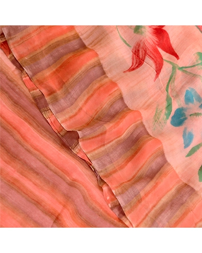 Sanskriti Vintage Sarees From India Red Blend Georgette Printed Sari Craft Fabric, PRG-11823-Red-Printed Floral Design-Blend Georgette-1
