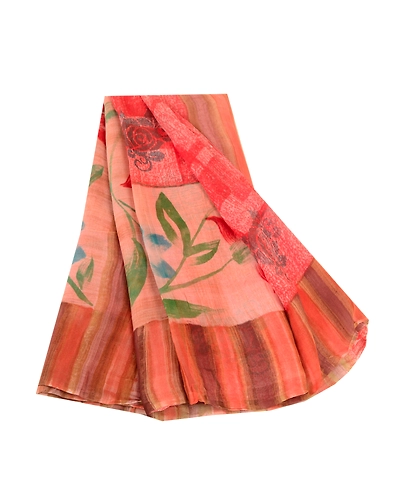 Sanskriti Vintage Sarees From India Red Blend Georgette Printed Sari Craft Fabric, PRG-11823-Red-Printed Floral Design-Blend Georgette-2