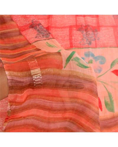 Sanskriti Vintage Sarees From India Red Blend Georgette Printed Sari Craft Fabric, PRG-11823-Red-Printed Floral Design-Blend Georgette-4