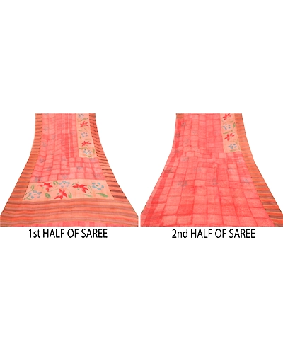 Sanskriti Vintage Sarees From India Red Blend Georgette Printed Sari Craft Fabric, PRG-11823-Red-Printed Floral Design-Blend Georgette-5