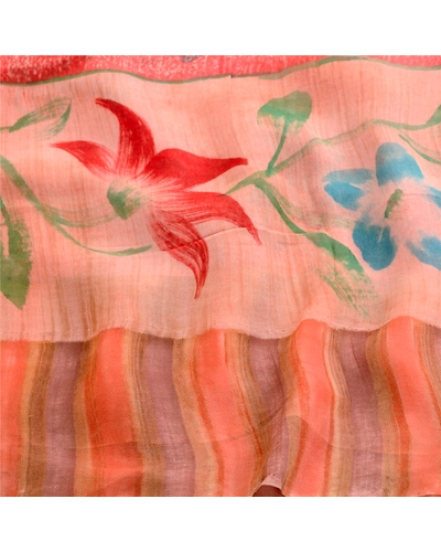 Sanskriti Vintage Sarees From India Red Blend Georgette Printed Sari Craft Fabric, PRG-11823-Red-Printed Floral Design-Blend Georgette-6
