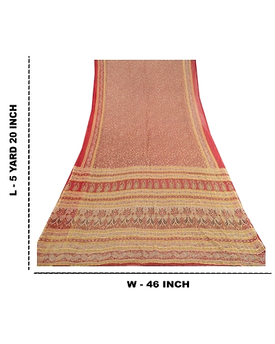 Sanskriti Vintage Sarees Dark Red Pure Chiffon Silk Printed Sari Craft Fabric, PRG-11827-Dark Red-Printed Floral Design-Pure Chiffon Silk-3