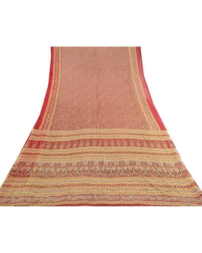 Sanskriti Vintage Sarees Dark Red Pure Chiffon Silk Printed Sari Craft Fabric, PRG-11827-Dark Red-Printed Floral Design-Pure Chiffon Silk-8