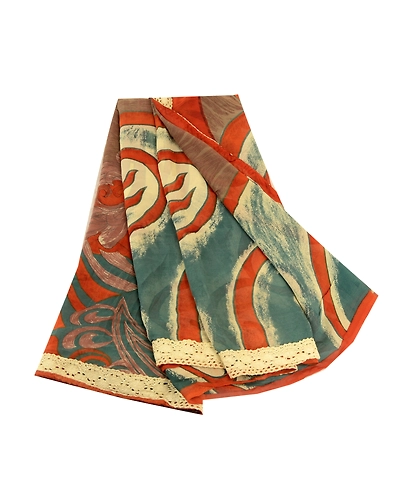 Sanskriti Vintage Sarees Multi Pure Georgette Silk Printed Sari 5Yd Craft Fabric, PRG-11829-Multi-Printed Floral Design-Pure Georgette Silk-2