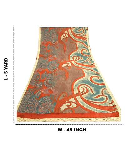 Sanskriti Vintage Sarees Multi Pure Georgette Silk Printed Sari 5Yd Craft Fabric, PRG-11829-Multi-Printed Floral Design-Pure Georgette Silk-3
