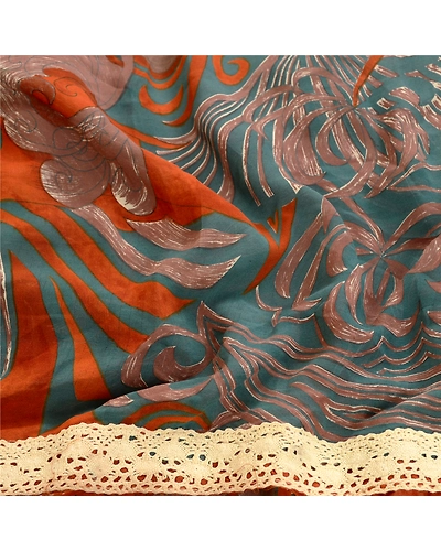 Sanskriti Vintage Sarees Multi Pure Georgette Silk Printed Sari 5Yd Craft Fabric, PRG-11829-Multi-Printed Floral Design-Pure Georgette Silk-6