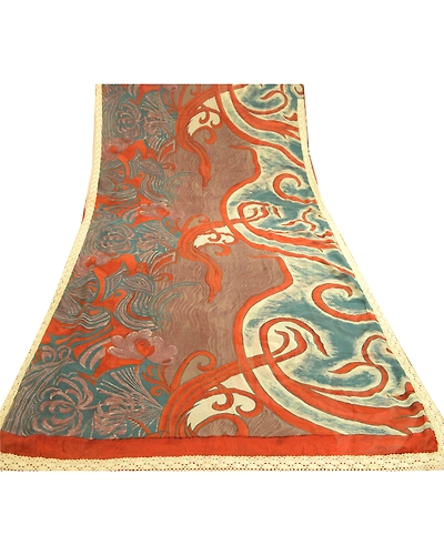 Sanskriti Vintage Sarees Multi Pure Georgette Silk Printed Sari 5Yd Craft Fabric, PRG-11829-Multi-Printed Floral Design-Pure Georgette Silk-8