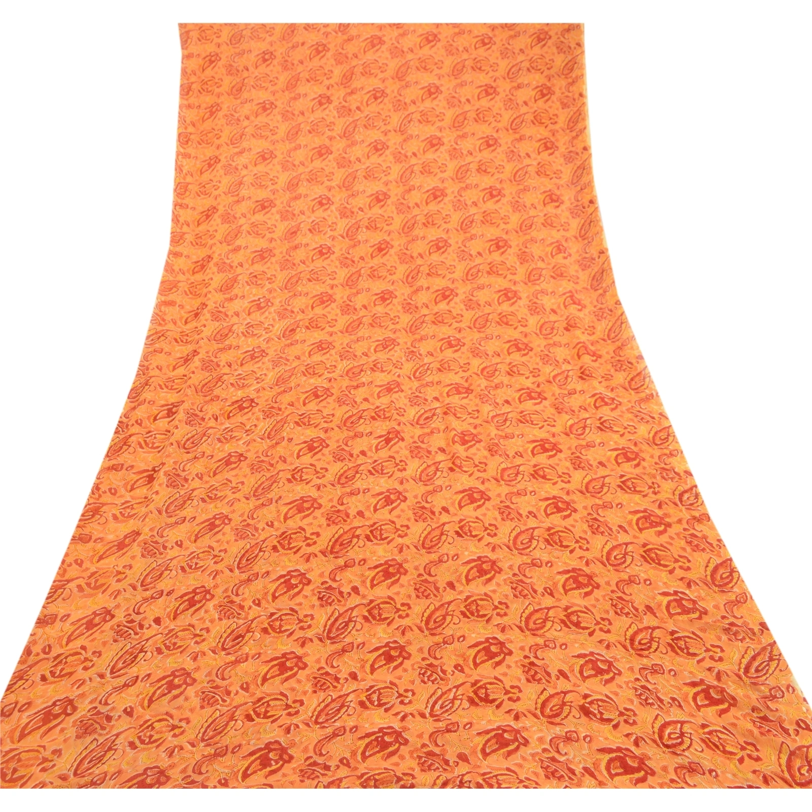 Sanskriti Vintage Sarees Saffron Blend Georgette Printed Sari 5Yd Craft Fabric, PRG-11830-Saffron-Printed Floral Design-Blend Georgette-8