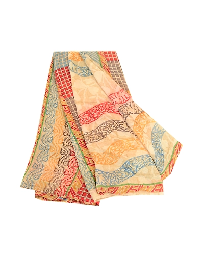 Sanskriti Vintage Sarees Multi Pure Georgette Silk Printed Sari 5Yd Craft Fabric, PRG-11833-Multi-Printed Floral Design-Pure Georgette Silk-2