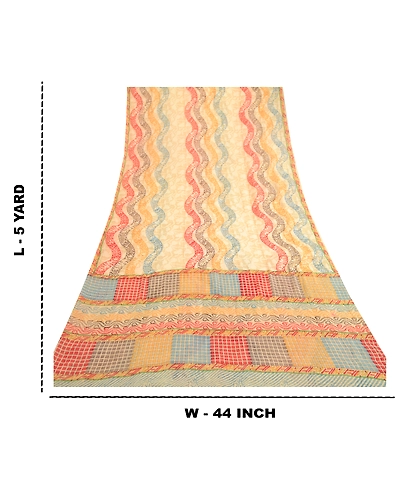 Sanskriti Vintage Sarees Multi Pure Georgette Silk Printed Sari 5Yd Craft Fabric, PRG-11833-Multi-Printed Floral Design-Pure Georgette Silk-3