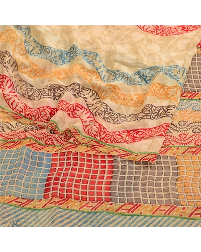 Sanskriti Vintage Sarees Multi Pure Georgette Silk Printed Sari 5Yd Craft Fabric, PRG-11833-Multi-Printed Floral Design-Pure Georgette Silk-7