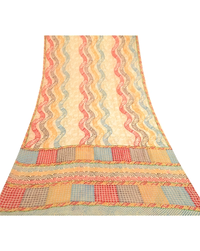 Sanskriti Vintage Sarees Multi Pure Georgette Silk Printed Sari 5Yd Craft Fabric, PRG-11833-Multi-Printed Floral Design-Pure Georgette Silk-8