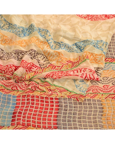 Sanskriti Vintage Sarees Multi Pure Georgette Silk Printed Sari 5Yd Craft Fabric, PRG-11833-Multi-Printed Floral Design-Pure Georgette Silk-9