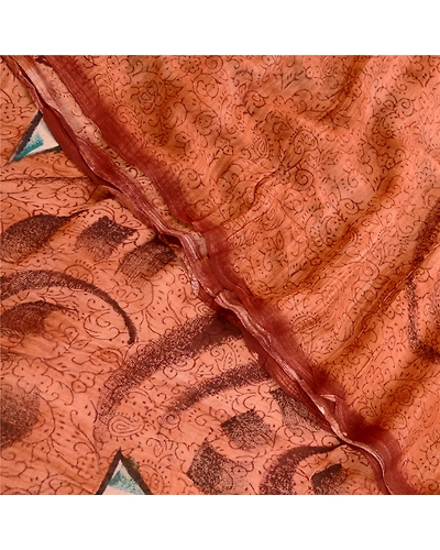 Sanskriti Vintage Sarees Peach Blend Georgette Printed Sari Floral Craft Fabric, PRG-11837-Peach-Printed Floral Design-Blend Georgette-1