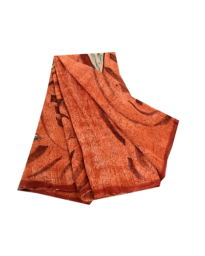 Sanskriti Vintage Sarees Peach Blend Georgette Printed Sari Floral Craft Fabric, PRG-11837-Peach-Printed Floral Design-Blend Georgette-2