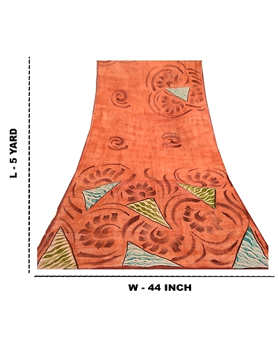 Sanskriti Vintage Sarees Peach Blend Georgette Printed Sari Floral Craft Fabric, PRG-11837-Peach-Printed Floral Design-Blend Georgette-3