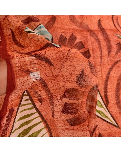 Sanskriti Vintage Sarees Peach Blend Georgette Printed Sari Floral Craft Fabric, PRG-11837-Peach-Printed Floral Design-Blend Georgette-4