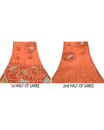 Sanskriti Vintage Sarees Peach Blend Georgette Printed Sari Floral Craft Fabric, PRG-11837-Peach-Printed Floral Design-Blend Georgette-5