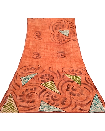 Sanskriti Vintage Sarees Peach Blend Georgette Printed Sari Floral Craft Fabric, PRG-11837-Peach-Printed Floral Design-Blend Georgette-8