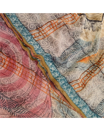 Sanskriti Vintage Sarees Multi Pure Georgette Silk Printed Sari 5Yd Craft Fabric, PRG-11850-Multi-Printed Floral Design-Pure Georgette Silk-1