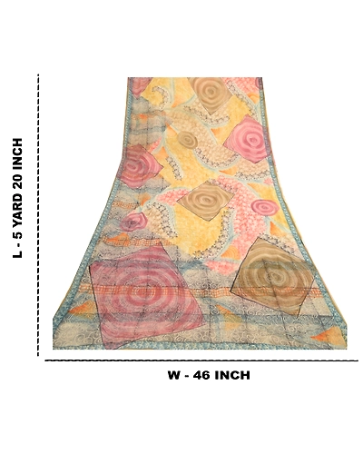 Sanskriti Vintage Sarees Multi Pure Georgette Silk Printed Sari 5Yd Craft Fabric, PRG-11850-Multi-Printed Floral Design-Pure Georgette Silk-3