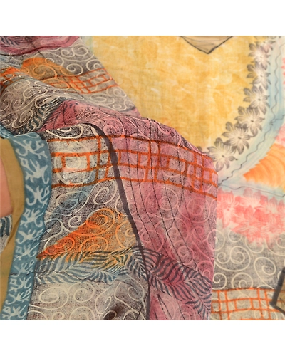 Sanskriti Vintage Sarees Multi Pure Georgette Silk Printed Sari 5Yd Craft Fabric, PRG-11850-Multi-Printed Floral Design-Pure Georgette Silk-4