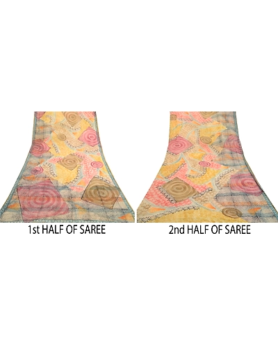 Sanskriti Vintage Sarees Multi Pure Georgette Silk Printed Sari 5Yd Craft Fabric, PRG-11850-Multi-Printed Floral Design-Pure Georgette Silk-5