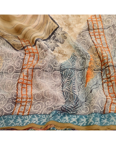 Sanskriti Vintage Sarees Multi Pure Georgette Silk Printed Sari 5Yd Craft Fabric, PRG-11850-Multi-Printed Floral Design-Pure Georgette Silk-6