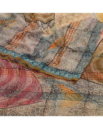 Sanskriti Vintage Sarees Multi Pure Georgette Silk Printed Sari 5Yd Craft Fabric, PRG-11850-Multi-Printed Floral Design-Pure Georgette Silk-7