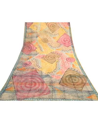 Sanskriti Vintage Sarees Multi Pure Georgette Silk Printed Sari 5Yd Craft Fabric, PRG-11850-Multi-Printed Floral Design-Pure Georgette Silk-8