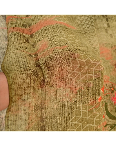 Sanskriti Vintage Sarees Indian Green Georgette Printed Sari Soft Craft Fabric, PRG-11853-Green-Printed Floral Design-Poly Georgette-4