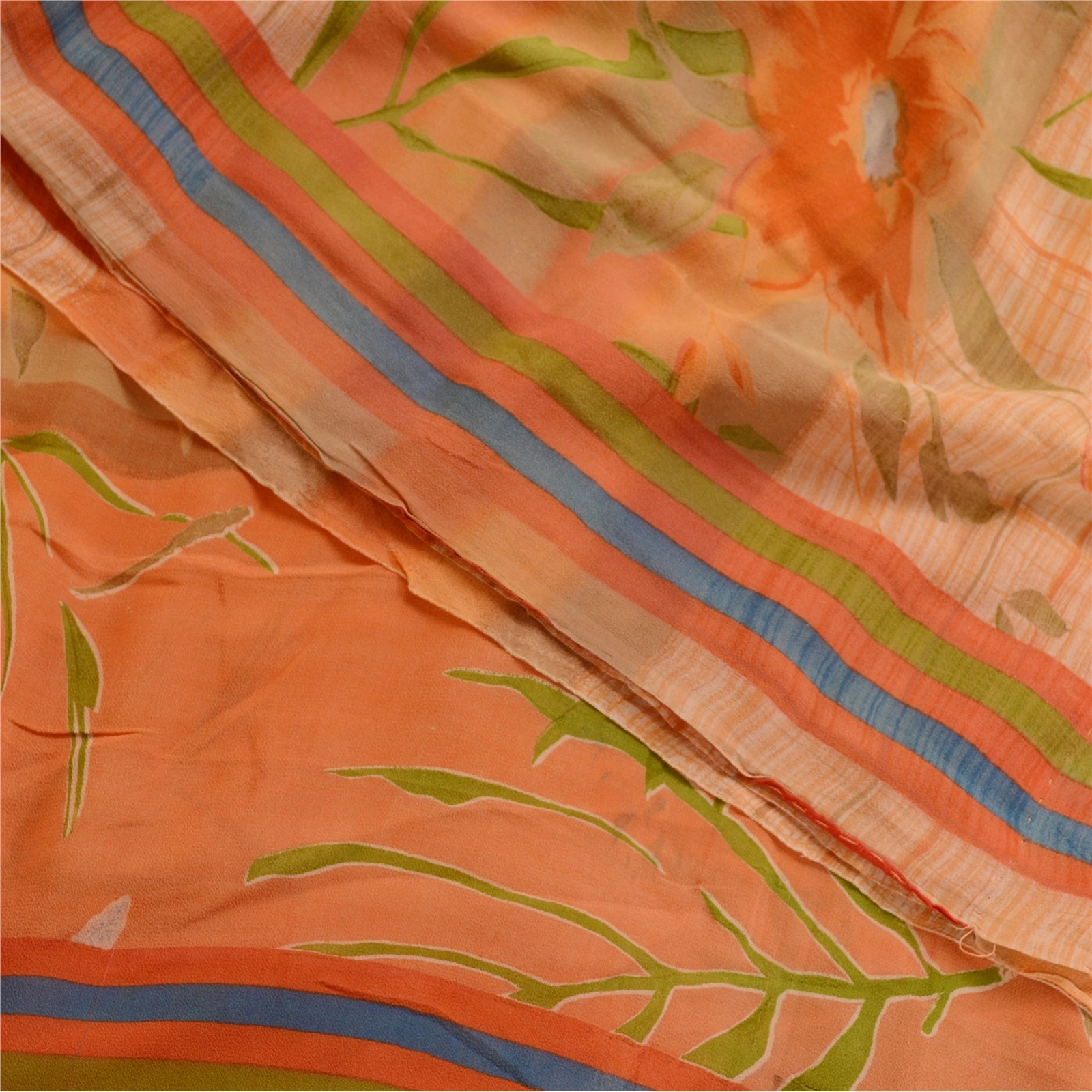 Sanskriti Vintage Sarees Peach Pure Georgette Silk Printed Sari 5Yd Craft Fabric, PRG-11854-Peach-Printed Floral Design-Pure Georgette Silk-1