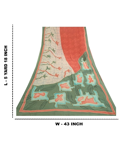 Sanskriti Vintage Sarees Orange Pure Georgette Silk Printed Sari Craft Fabric, PRG-11862-Orange-Printed Floral Design-Pure Georgette Silk-3
